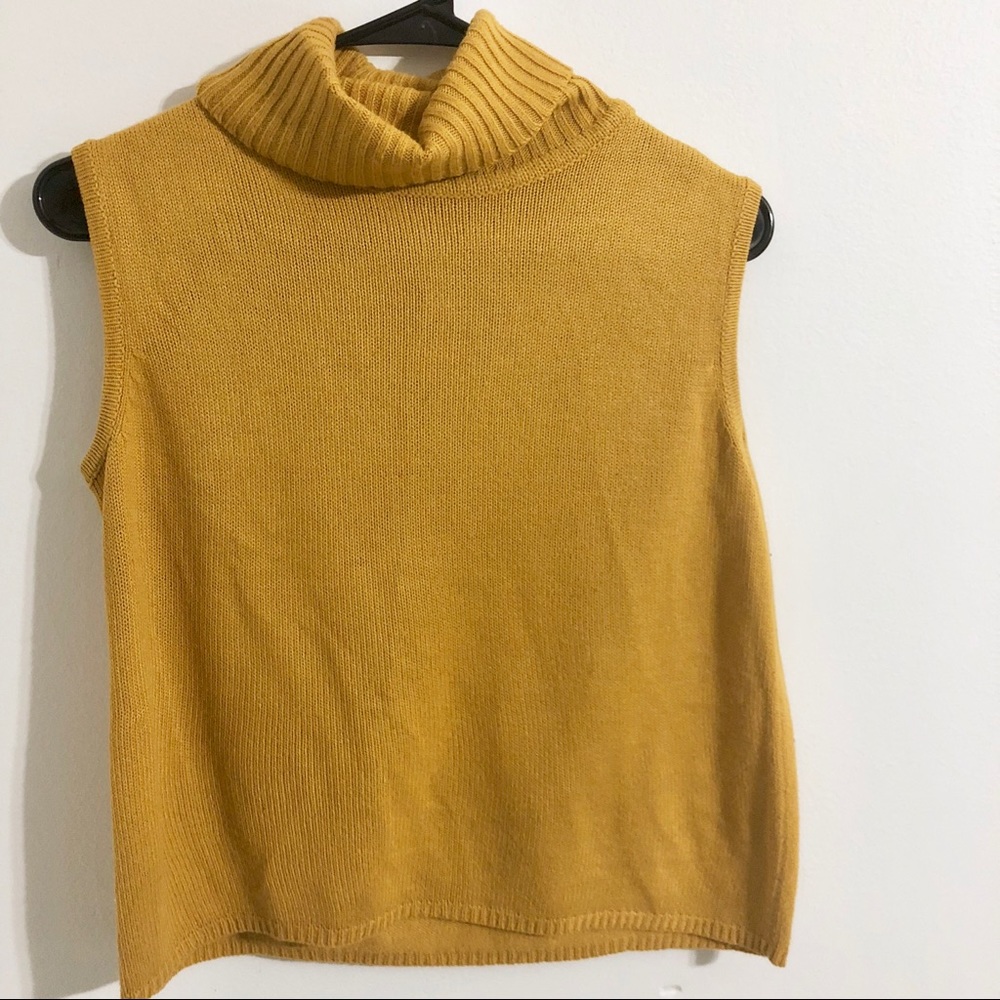 Sleeveless cowl neck mustard top